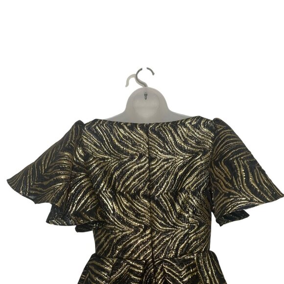 Mac Duggal Black Gold Brocade Flutter Sleeve Gown Dress Size 2 Style 21063 NWT - Picture 2 of 8